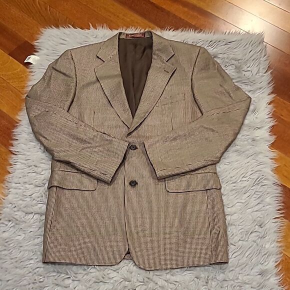 Nordstrom mens silk and wool blend mens tan and‎ black button front blazer - Picture 1 of 7